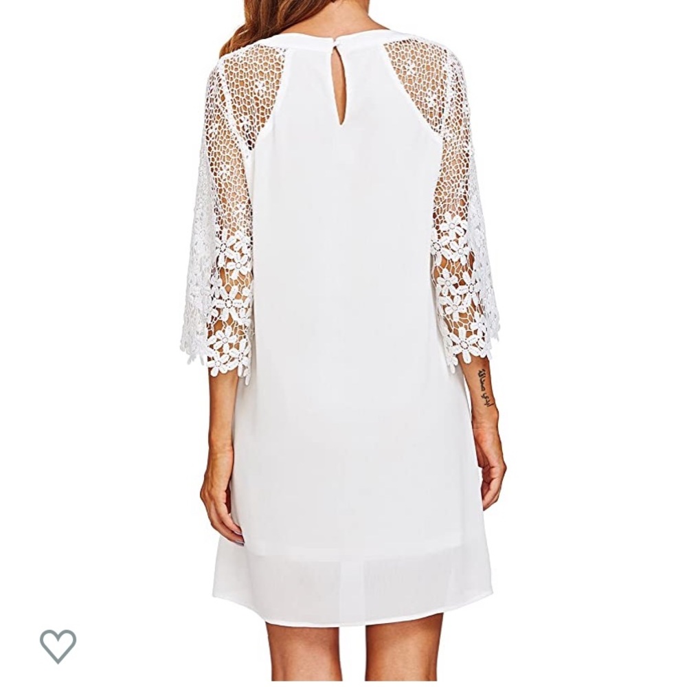 NWOT White 3/4 Lace Sleeve Tunic Dress - Picture 2 of 5